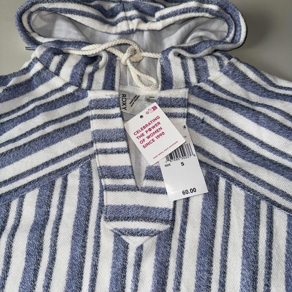 ROXY Womens Blue Striped Wild And Free Notched V Neck Poncho Hoodie Size S - Picture 4 of 4